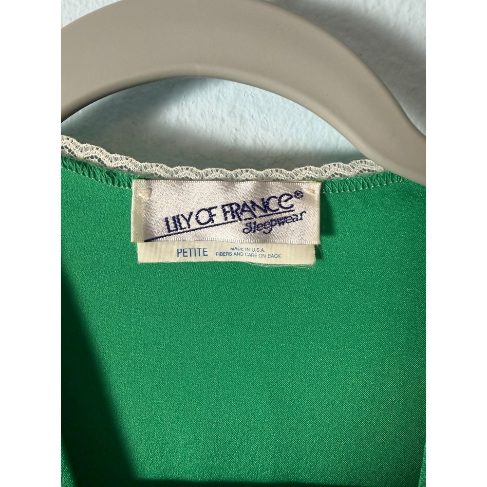 Lily of France VTG 70's Green Satin Lace Trim Top Petite Made in USA Coquette - Picture 5 of 6